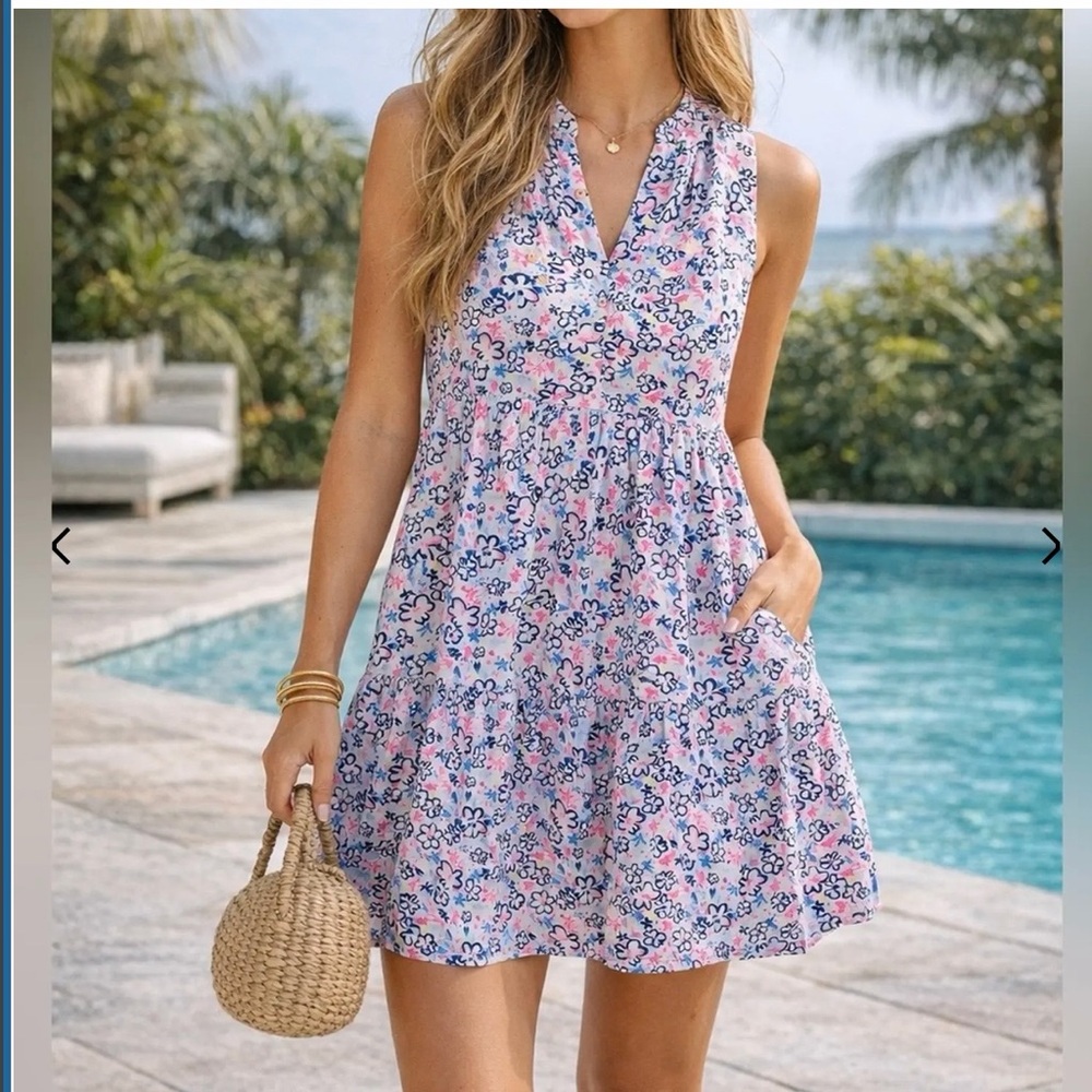 Lilly Pulitzer NWT Small Dress Floral Novella Flare Ditzy Fun Sun Pockets Tiered